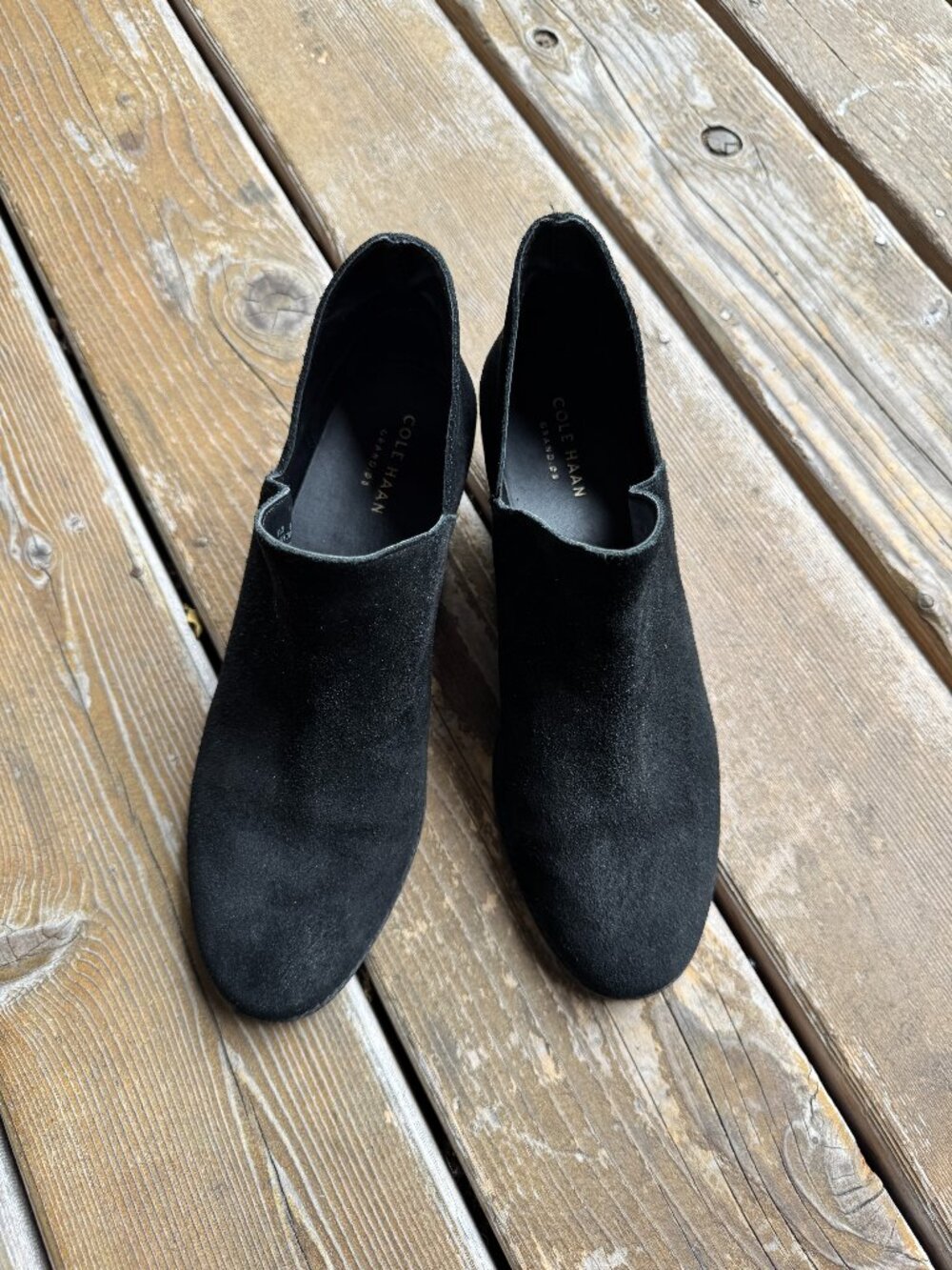 Cole Haan Black Suede Slip On Ferd Booties in Women's 8B